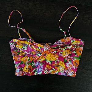 Zara Floral Bustier Corset Crop Top with Adjustable Straps